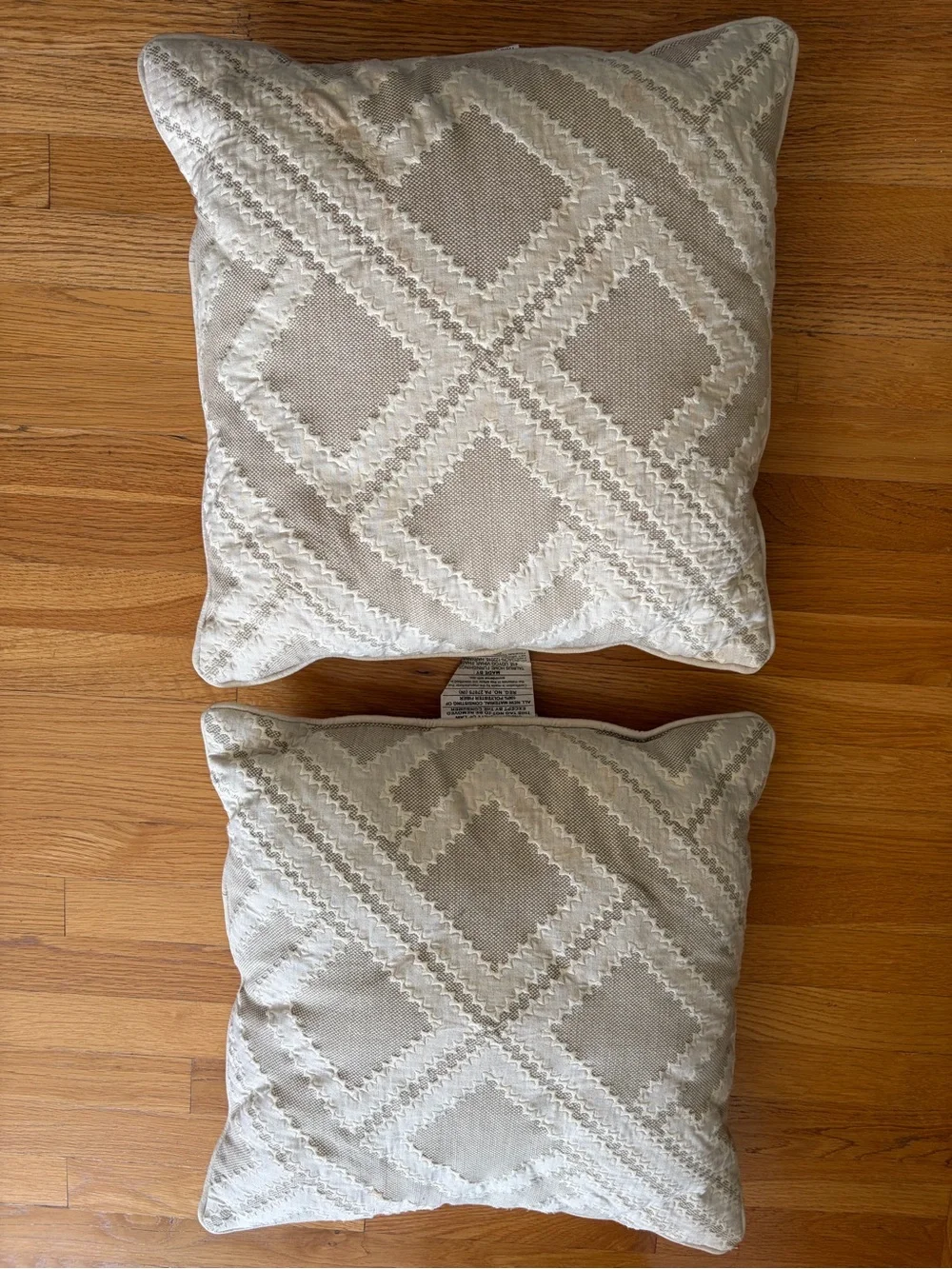 Neutral Beige Embroidered Decorative Throw Pillow - Set of 2